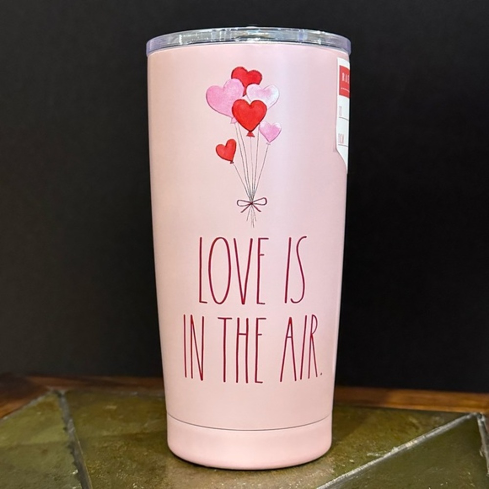 Rae Dunn LOVE IS IN THE AIR Heart Balloons Pink Insulated Tumbler Brand New!